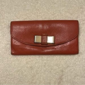 Authentic Chloe Leather Bow Wallet Persimmon (Orange-Red)